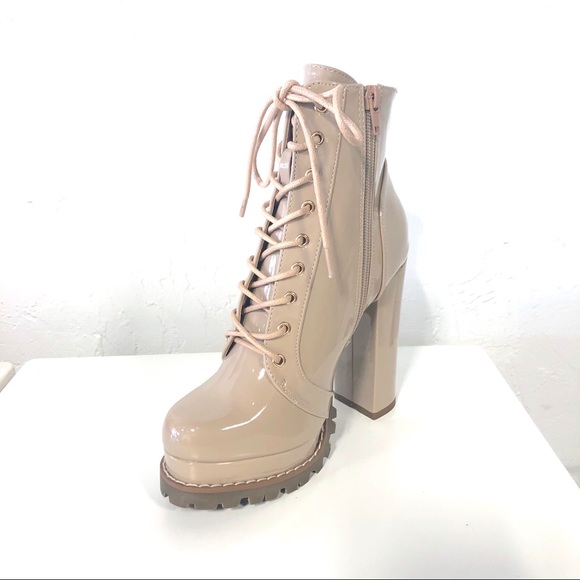 Liliana Nude Tan Cream Beige Lace-up Boots Size 9 - Picture 3 of 4